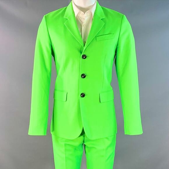 AMI by ALEXANDRE MATTIUSSI Size 36 Neon Green Wool Blend Twill Notch Lapel Suit - Picture 1 of 14